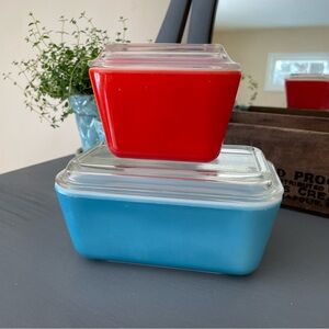 Vintage Pyrex Red & Blue Refrigerator Dishes❤️💙